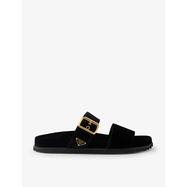 Prada Brand-plaque buckled velvet sliders