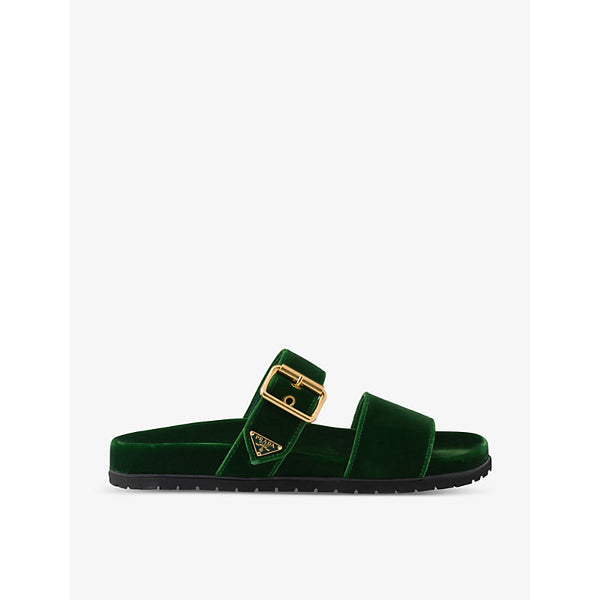 Prada Brand-plaque buckled velvet sliders