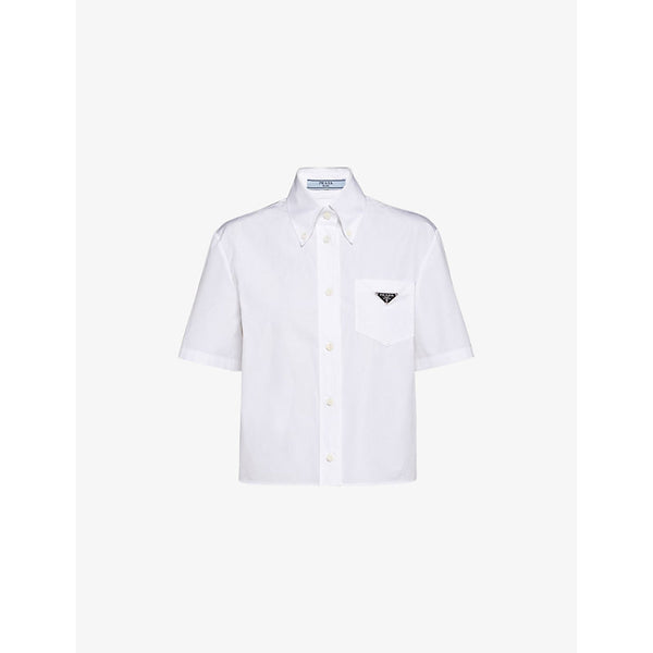 Prada Logo-plaque cropped cotton shirt