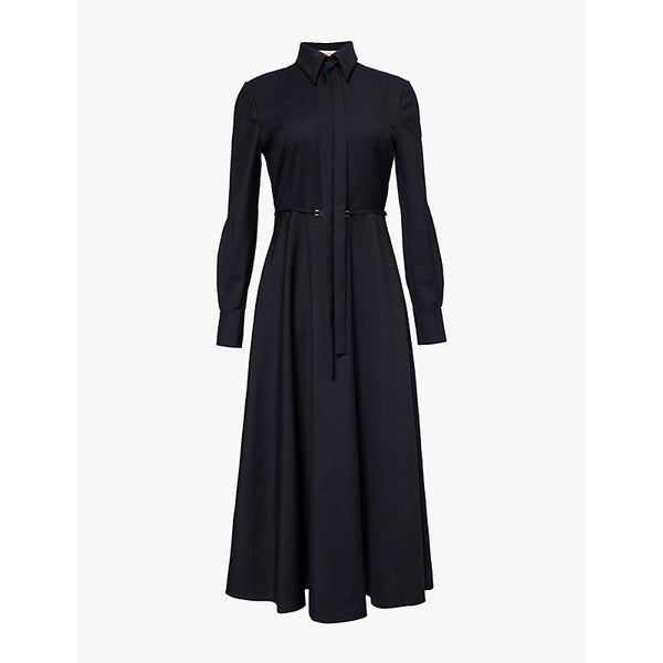 Valentino Garavani Tie-neck belted-waist wool and mohair-blend midi dress