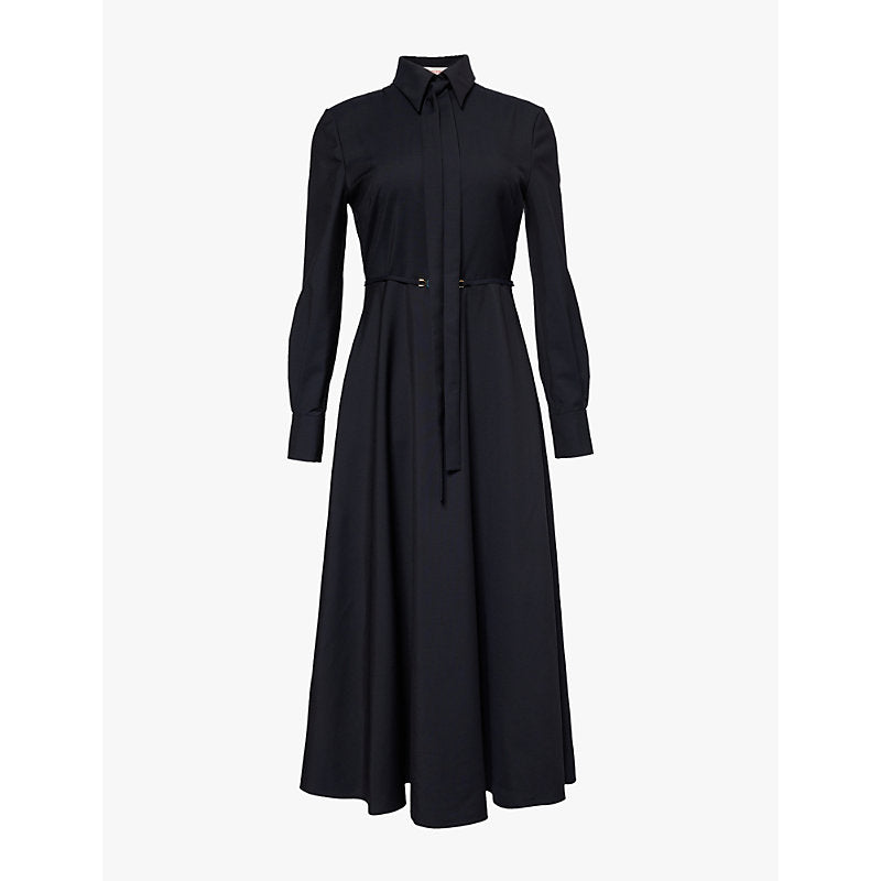 Valentino Garavani Tie-neck belted-waist wool and mohair-blend midi dress | VALENTINO GARAVANI