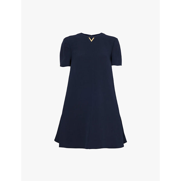 Valentino Garavani Brand-plaque short-sleeved crepe mini dress