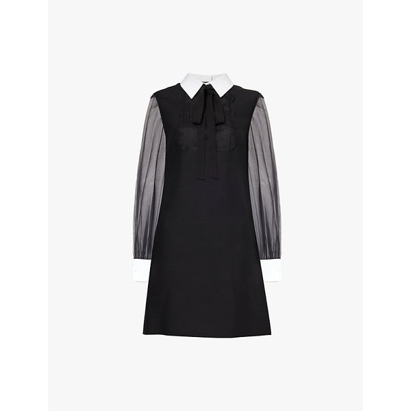 Valentino Garavani Organza-sleeve neck-tie wool and silk-blend mini dress | VALENTINO GARAVANI