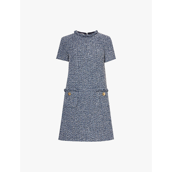 Valentino Garavani Button-embellished tweed-textured woven-blend midi dress