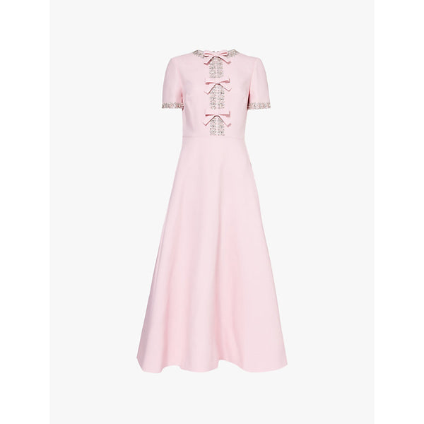 Valentino Garavani Bow-embellished crystal-trim wool and silk midi dress | VALENTINO GARAVANI