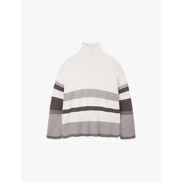 The White Company Colourblock-Stripe Funnel-Neck Wool and Cashmere-Blend Jumper