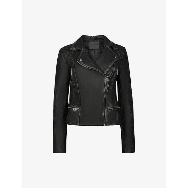 Allsaints Cargo quilted-shoulder distressed-leather biker jacket