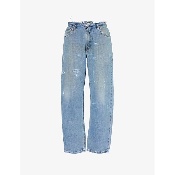  Jean Vintage Deconstructed-waist straight-leg mid-rise upcycled denim jeans