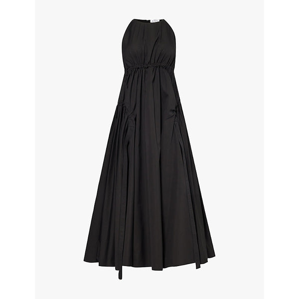 Alaia Halterneck pleated cotton maxi dress