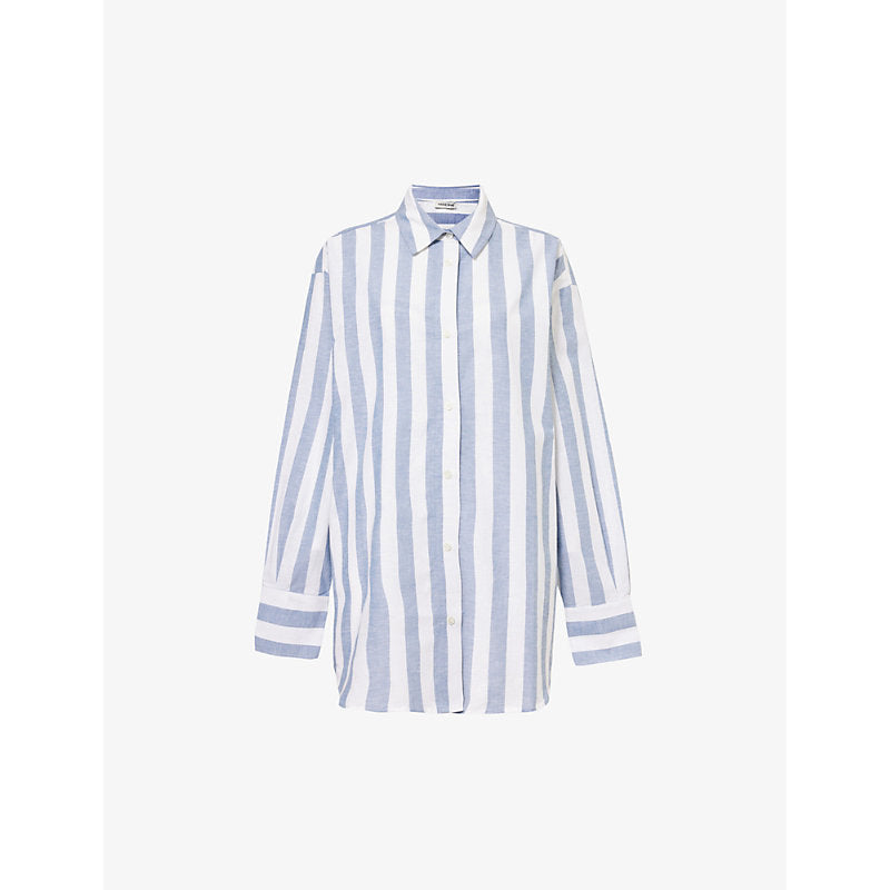  Anine Bing Plaza oversized cotton-linen blend shirt