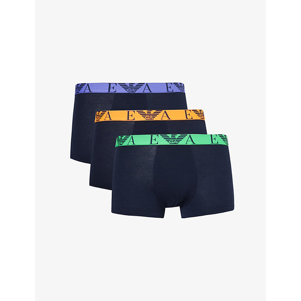  Emporio Armani Branded-waistband pack of three stretch-cotton trunks