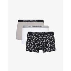  Emporio Armani Branded-waistband pack of three cotton-jersey trunks