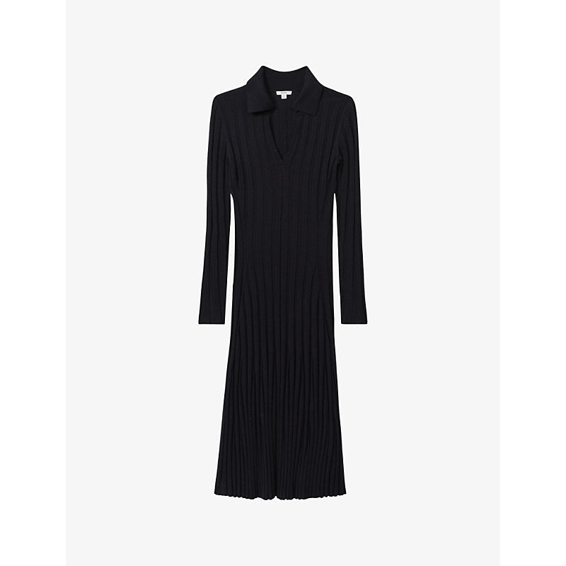  Reiss Winnie collar knitted midi dress