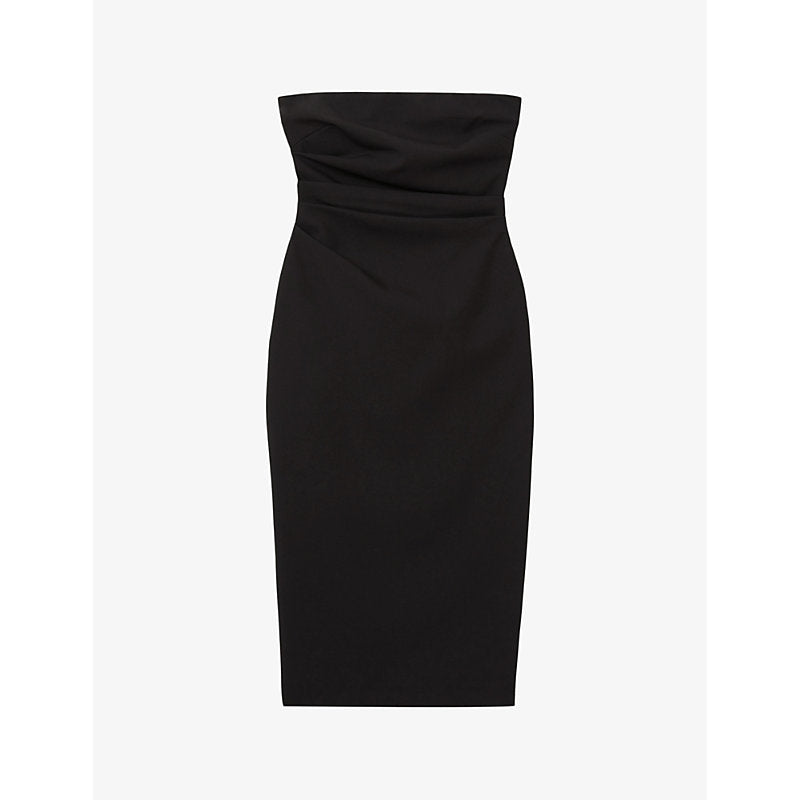  Reiss Arwen strapless pleated stretch-woven midi dress