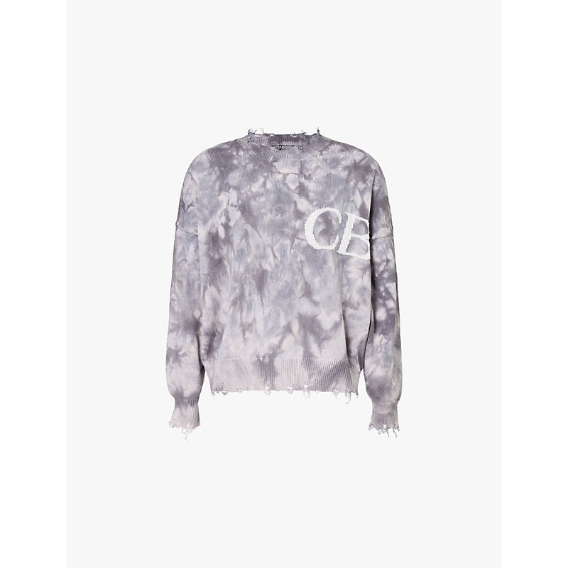  Cole Buxton Distressed abstract-pattern cotton jumper