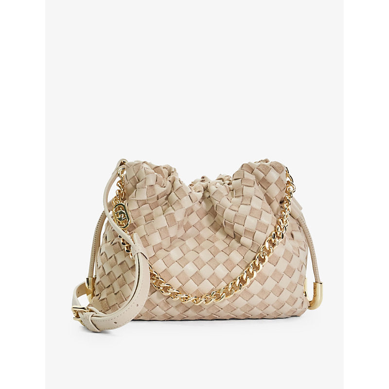 Dune Primrose Small woven-leather shoulder bag | LYBSTORE