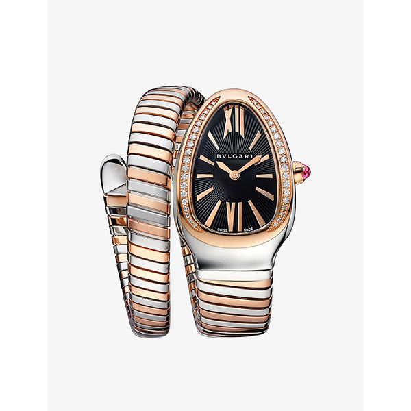 Bvlgari SP35BSPGD1TL Serpenti Tubogas 18ct rose-gold, stainless-steel and 0.298ct brilliant-cut diamond quartz watch