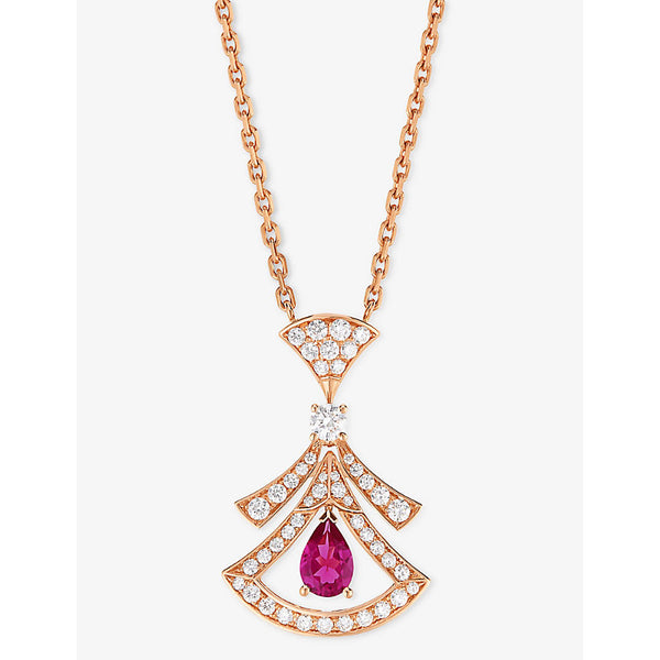 Bvlgari Divas' Dream 18ct rose-gold, 0.46ct brilliant-cut diamond and rubellite pendant necklace