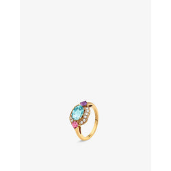 Bvlgari Allegra 18ct yellow-gold, pink tourmaline, amethyst, aquamarine and 0.2ct diamond ring