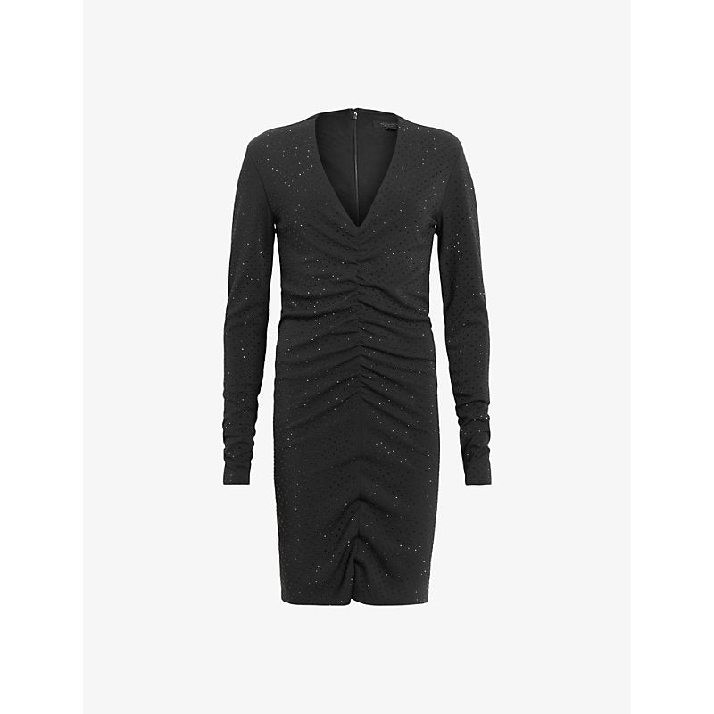 Allsaints Alya ruched long-sleeve jersey mini dress