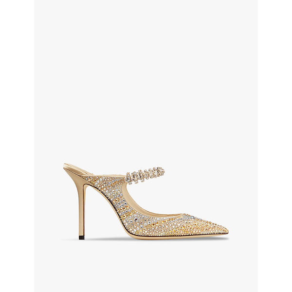 Jimmy Choo Bing 100 crystal-embellished satin heeled mules