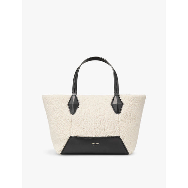 Jimmy Choo Diamond logo-embossed small shearling and leather tote bag