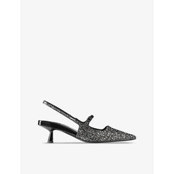 Jimmy Choo Didi 45 glitter-embellished patent-leather heeled slingbacks