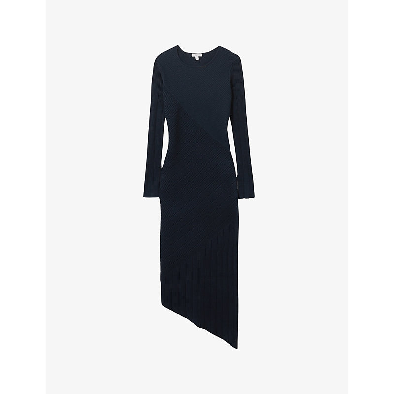 Reiss Jem asymmetric-hem knitted midi dress