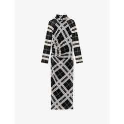  Reiss Darla high-neck long-sleeve checked stretch-mesh midi dress