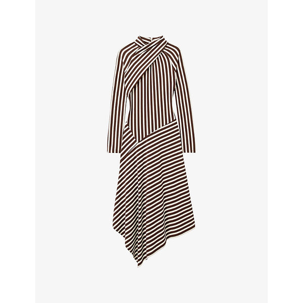  Reiss Cat slim-fit long-sleeve striped stretch-jersey midi dress