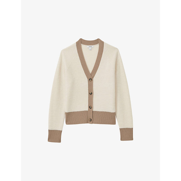  Reiss Brie colour-block button-up wool cardigan