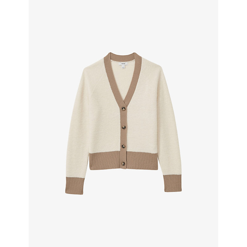  Reiss Brie colour-block button-up wool cardigan