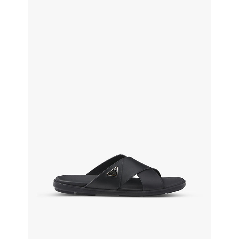 Prada Brand-plaque criss-cross leather slides