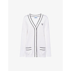  Prada Intarsia-logo raglan-shoulder silk-blend cardigan