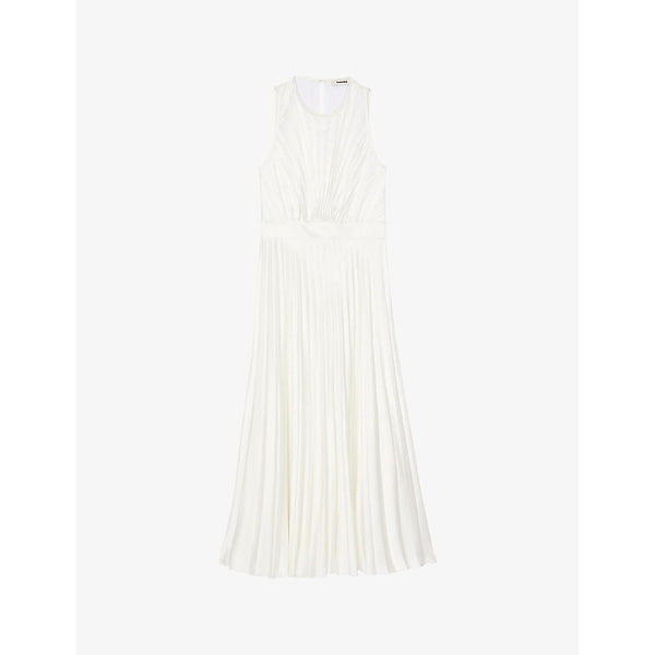 Sandro Pleated round-neck satin midi dress | SANDRO