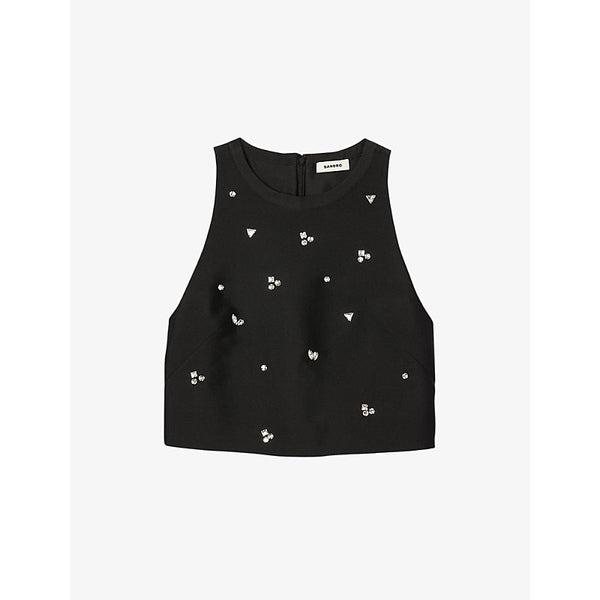 Sandro Rhinestone-embellished sleeveless silk-blend top