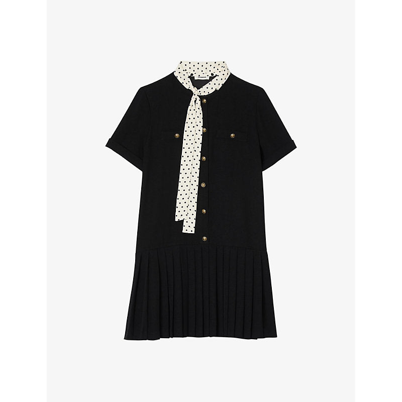  Sandro Tie-embellished short-sleeve woven mini dress