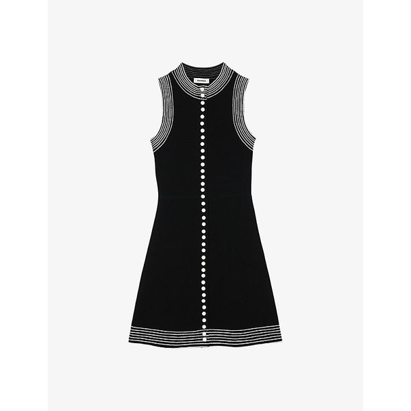 Sandro Contrast-stitch slim-fit sleeveless stretch-knit mini dress