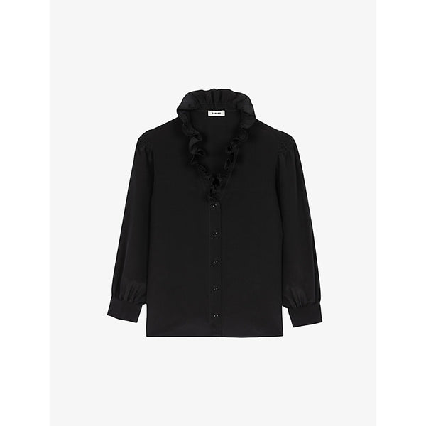 Sandro Ruffle-neck long-sleeve silk shirt