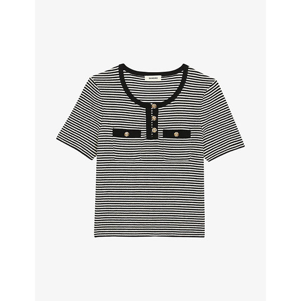 Sandro Stripe buttoned knitted top