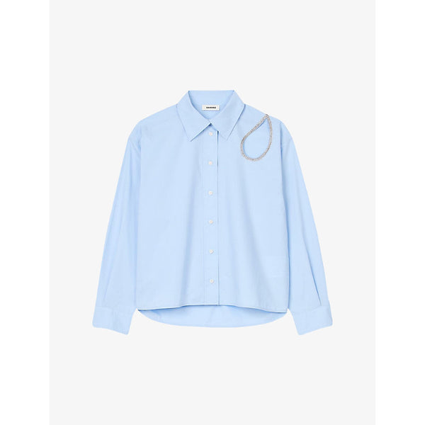 Sandro Teardrop embellished-peephole cotton shirt