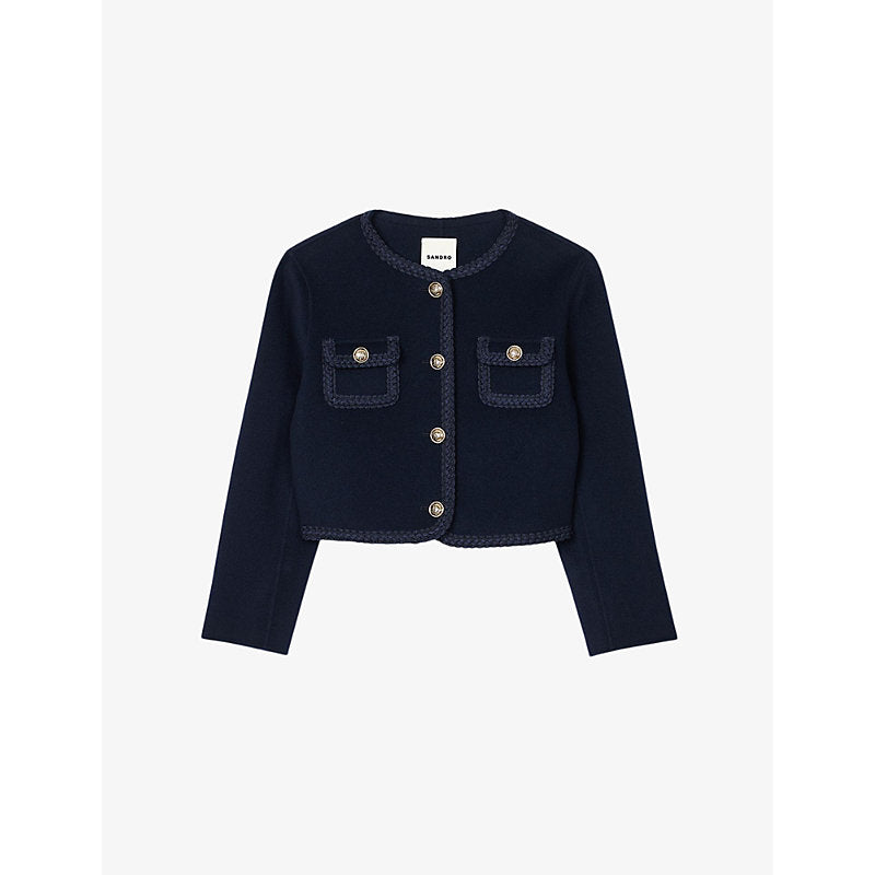  Sandro Round-neck button-down wool jacket