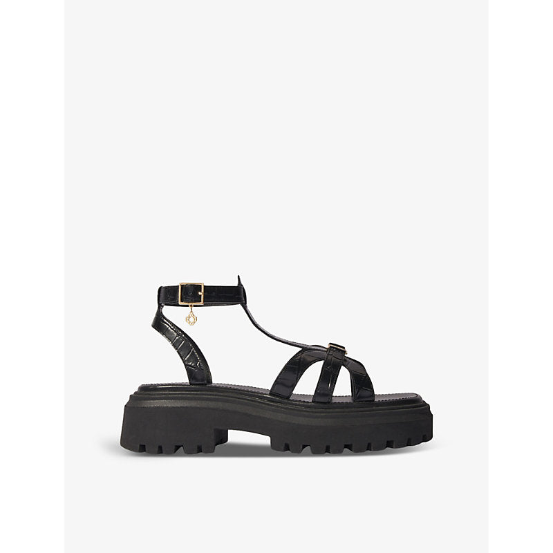 Maje Clover-embellished croc-embossed flat leather sandals