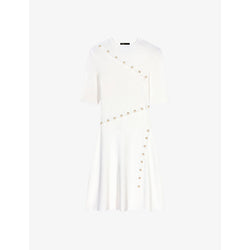 Maje Stud-embellished short-sleeve stretch-knit mini dress | MAJE