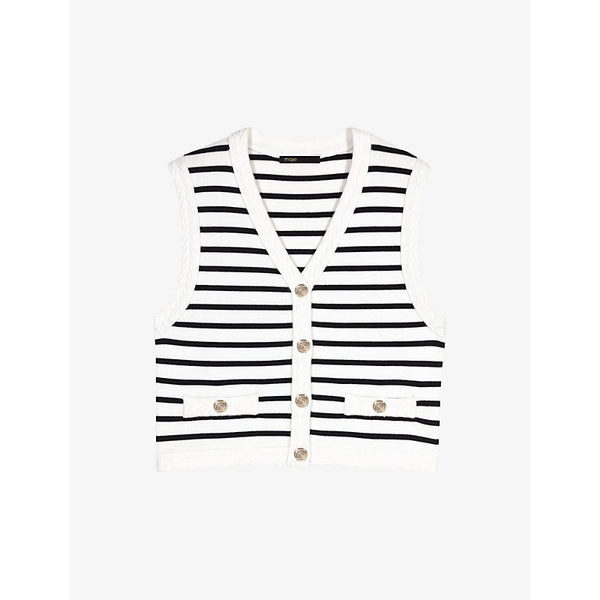 Maje V-neck sleeveless striped stretch-knit cardigan