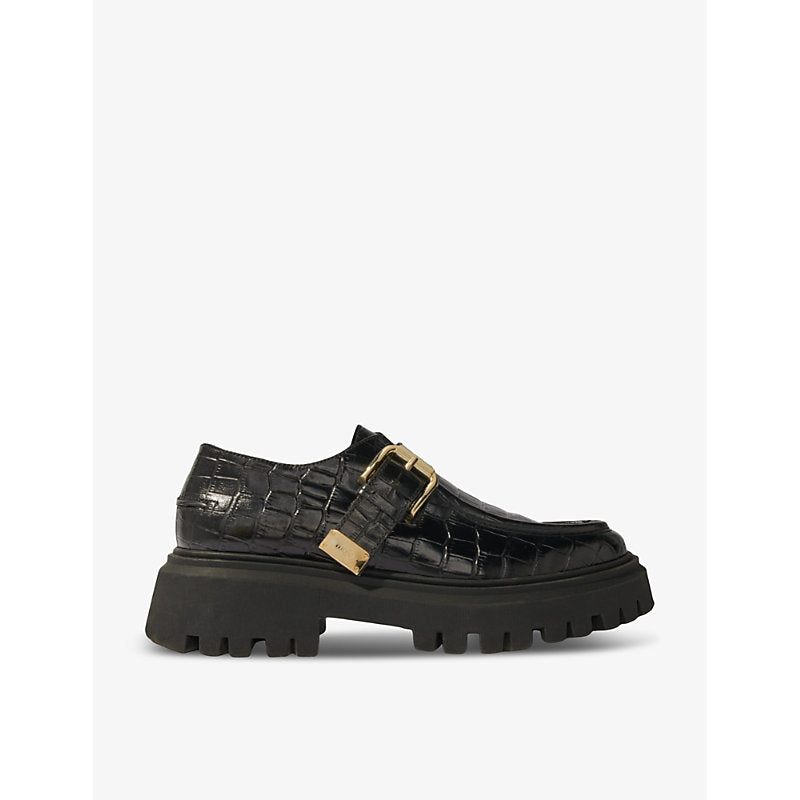 Maje Buckle-embellished embossed-leather loafers