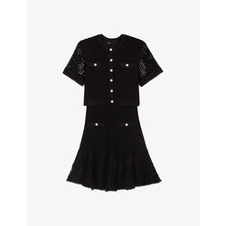 Maje Openwork-embroidered short-sleeve knitted mini dress | MAJE