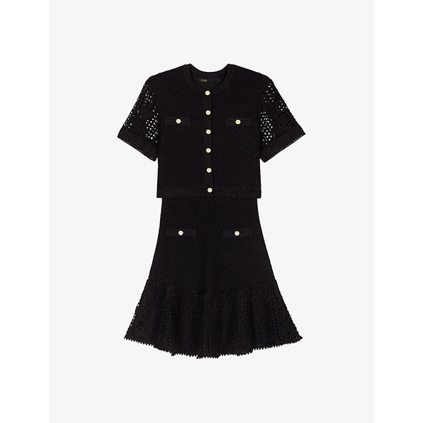  Maje Openwork-embroidered short-sleeve knitted mini dress