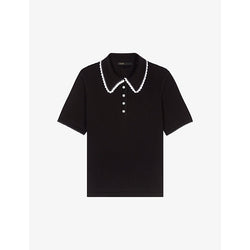  Maje Pointelle-collar short-sleeve cotton polo shirt