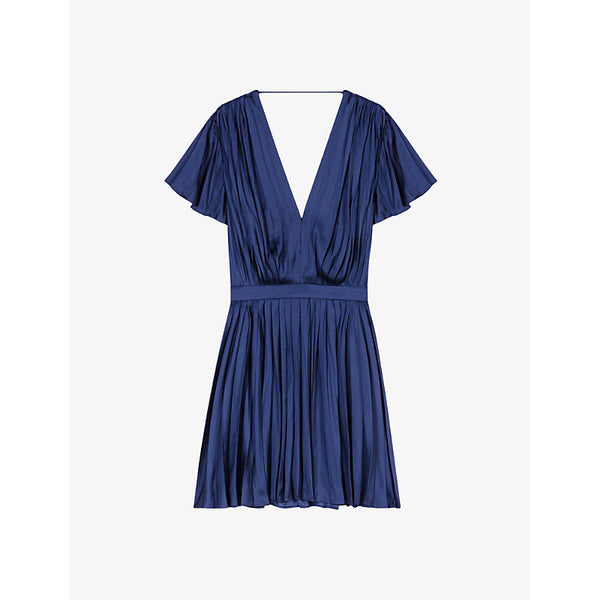 Maje Pleated V-neck woven mini dress